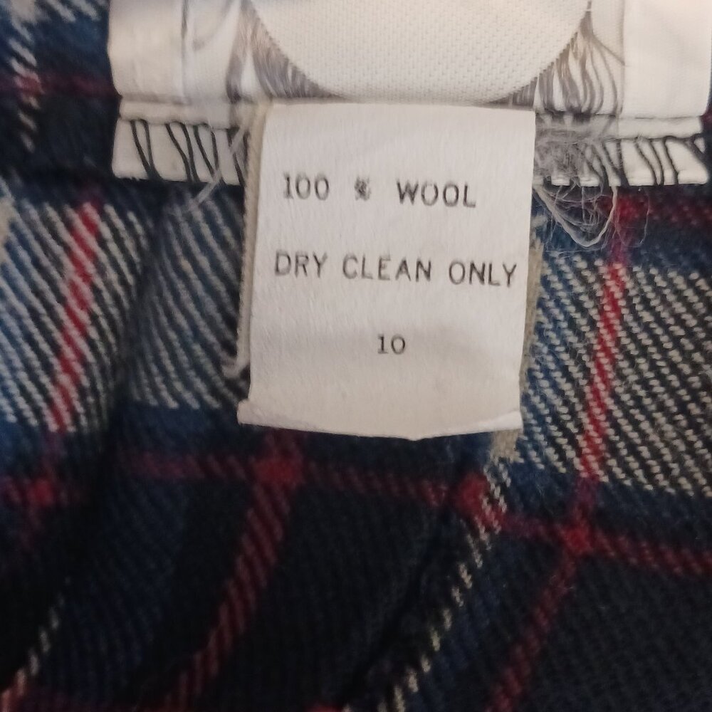 Vintage F.A. Chatta SZ 10 Wool Plaid Pleated Wrap Skirt, Navy/Red/Cream Academia - Picture 3 of 13